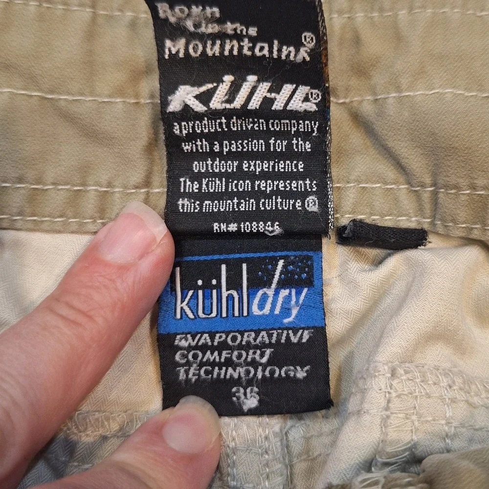 Kuhl Cargo Shorts Mens 36 Khaki Tan KuhlDry Hiking Outdoor Utility Trekking Camp